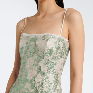 <span class=keywords><strong>Robe</strong></span> <span class=keywords><strong>de</strong></span> <span class=keywords><strong>soirée</strong></span> sirène <span class=keywords><strong>longue</strong></span> en satin vert menthe à fines bretelles et col carré, ornée <span class=keywords><strong>de</strong></span> sequins et d'appliques en dentelle, ajustée, longueur ras du sol - Product Image 2