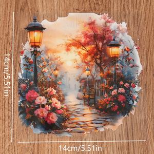 JAI IMAN 10 feuilles d'autocollants décoratifs autocollants en PET de grande taille, style aquarelle vintage, motif <span class=keywords><strong>parc</strong></span> de cerisiers en fleurs - Product Image 2