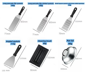 Ensemble de spatules en acier inoxydable pour plaque chauffante Teppanyaki, 7 à 35 pièces, plat, robuste, en métal, pour barbecue en plein air, avec manche en bois - Product Image 2
