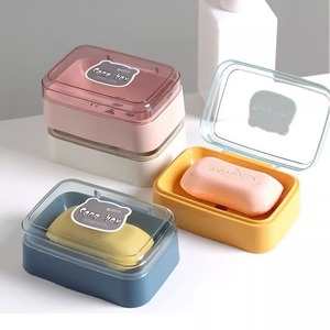 Porte-savon rectangulaire en plastique avec couvercle, drainable, pour salle de bain, toilettes, rangement de savon - Product Image 4