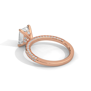 Nuevo Anillo de Compromiso Personalizado con Diamante Cultivado en Laboratorio, Corte Esmeralda Clásico, Pavé Sólido, Oro Rosa de 10k/14k, Halo Oculto, Lujoso para Boda - Product Image 3