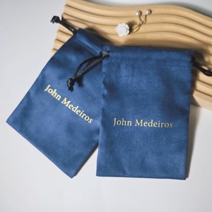 Luxury Blue Faux Suede Drawstring Gift Perfume Pouch Hot Stamping Logo Velvet Suede Dust Package Pouch Bag - Product Image 5