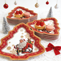 Assiettes en papier de Noël transfrontalières 300g boîtes en métal jetables créatives en forme d'arbre pour la fête du père Noël pour l'affichage de gâteaux aux fruits