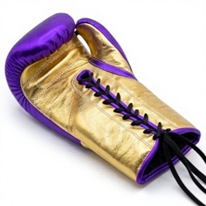 Guantes de Boxeo Color Oro Púrpura con Cordones, Guantes de Sparring Antideslizantes para Entrenamiento en el Gimnasio y Combate - Product Image 5