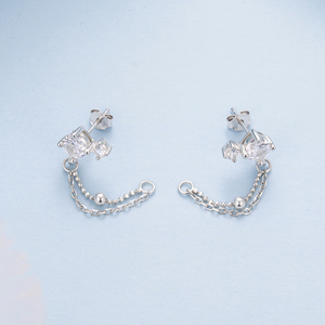 Silver Plated Zircon Stud <b>Earrings</b> With Chain <b>Dangle</b> Women's Trendy Party Jewelry Round Brilliant Cut Alloy Fashion Ear Studs - Product Image 4