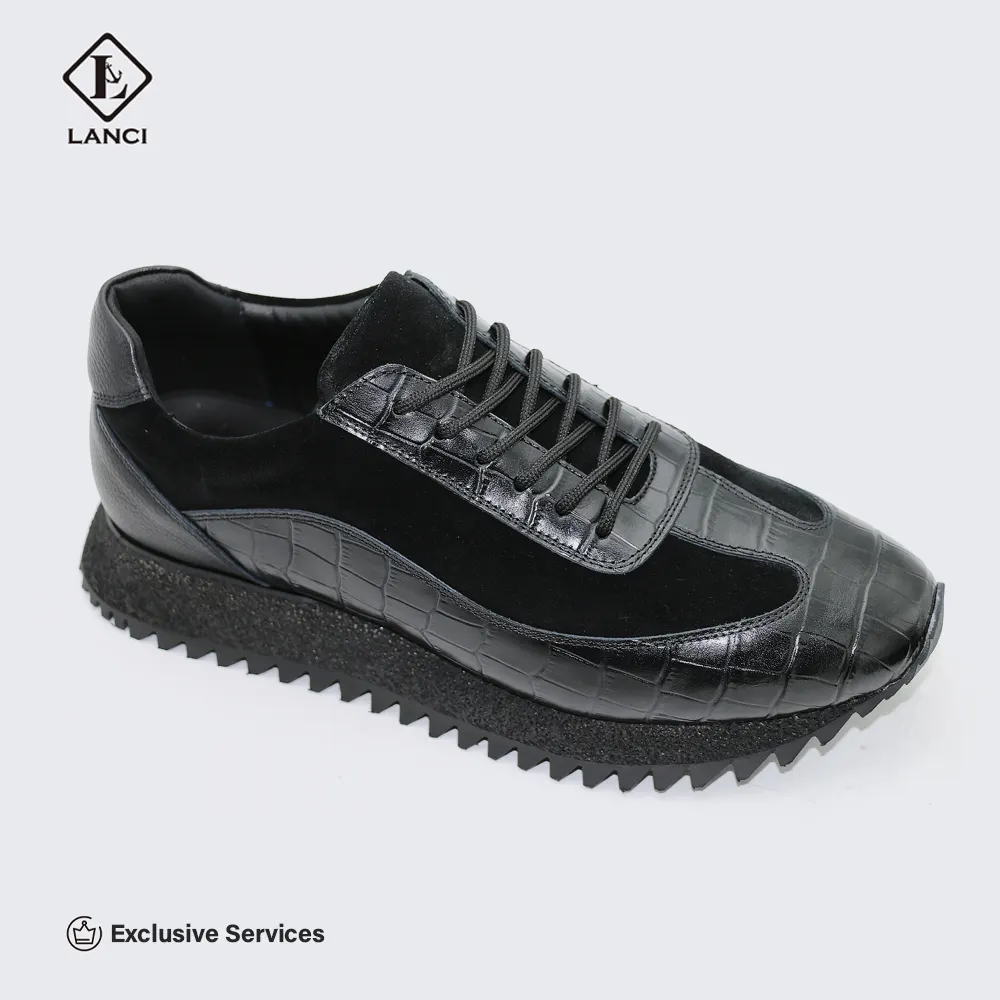 Fabricantes de zapatos personalizados LANCI para zapatos gruesos Zapatos para caminar de moda negros y de lujo