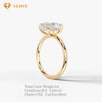VLOVE Luxuriöser Damen-Verlobungsring aus 14K Massivgold mit Strahlendem Altminenschliff Brillanten und Verstecktem Halo, IGI-Zertifiziert