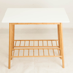 Modern Console <b>Table</b> Bamboo <b>White</b> Top Storage Rack Living Room Entryway Furniture - Product Image 1