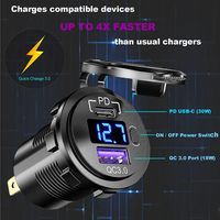 Stopkontak PD 12V-24V 18W Pengisian Cepat 3.0 USB Charger dengan Voltmeter LED dan Sakelar Tombol untuk Mobil RV Kapal Laut
