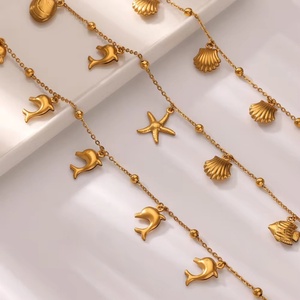 Nouvelle Chaîne de Cheville Décontractée en Acier Inoxydable avec Pendentifs Dauphin, Étoile de Mer et Coquillage, Plaqué Or, Idéale pour les Cadeaux - Product Image 2