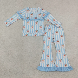 ชุดเสื้อผ้าเด็กผู้หญิงแขนยาวลายคริสต์มาสสีฟ้าลายทาง - Product Image 4