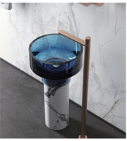 Lavabos en résine artificielle transparente de conception moderne, autoportants, pour hôtels, avec accessoire de vidange