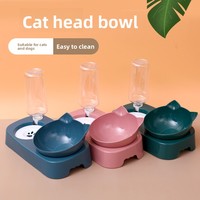 Distributeur d'eau automatique pour chats et chiens à double bol, conception 2-en-1, anti-renversement, en plastique, avec support cervical sécurisé pour animaux