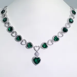 Joyería de noche de diseño personalizado para mujer, collar de piedras preciosas en forma de corazón de plata 925, Esmeralda Medieval