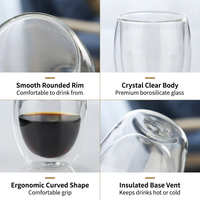Tasse à café à double paroi Kingze, 80 ml, 150 ml, 250 ml, 350 ml, 450 ml, en verre borosilicate isolé, pour les chaînes de cafés et restaurants
