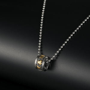 Collar Vintage de seis caracteres de estilo chino, collar con colgante de flor de loto de acero de <span class=keywords><strong>titanio</strong></span> para <span class=keywords><strong>hombre</strong></span> - Product Image 3