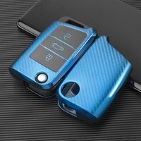 Funda Protectora de TPU de Fibra de Carbono para Llave de Coche Volkswagen Tiguan L Lavida Plus Golf 7 Polo Skoda VW, Llavero, Bolsa para Llaves