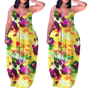 Último vestido informal <span class=keywords><strong>Sumer</strong></span> mujer Verano de gran tamaño sin mangas correa de espagueti suelto vestido floral bohemio - Product Image 2