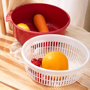 Double Layer <b>Plastic</b> Drain <b>Basket</b> With Hollow Design For Vegetable Fruit Storage Kitchen Use - Product Image 2