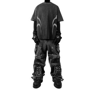 กางเกงคาร์โก้ผ้าแคนวาสหนา 6 กระเป๋า สไตล์สตรีทแฟชั่นแบบใหม่ล่าสุด ลุคสบายๆ ทรงหลวม สีดำ - Product Image 5