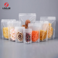Lingjie refermable sacs en plastique givrés transparents mat clair fermeture éclair thermoscellage pochette sac déchirure encoche pour nourriture lait gelée