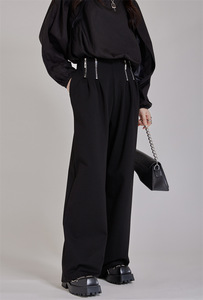 Pantalones de Traje Casuales Rectos para Mujer, Estilo Urbano Ecológico de Otoño, con Múltiples Cremalleras, Resistentes a las Arrugas, Duraderos, de Poliéster/Algodón - Product Image 3