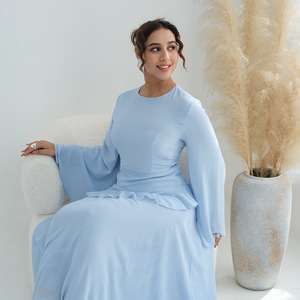 Abito Lungo Elegante da Donna con Maniche a Campana e Volant, in Chiffon Traspirante a Doppio Strato con Perle e Fodera, Ideale per Autunno e Primavera - Product Image 6