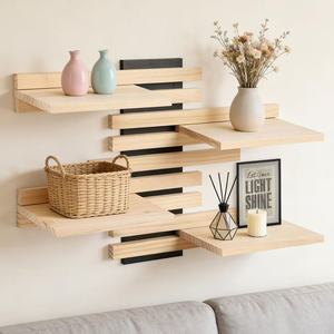 Wooden Wall Mounted Multi Tier <b>Shelf</b> 4 Layers Rectangle Display <b>Rack</b> For Living Room Storage - Product Image 1