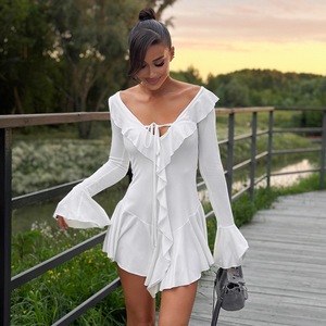 Vestido Mini <span class=keywords><strong>de</strong></span> Noche Elegante y Sexy con Cuello en V, Manga Larga, Volantes y Cordones para Mujer, Vestido <span class=keywords><strong>de</strong></span> <span class=keywords><strong>Fiesta</strong></span> Elegante, Ropa <span class=keywords><strong>de</strong></span> Calle - Product Image 6