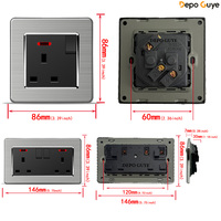Interrupteur mural universel industriel en acier inoxydable brossé, type UK, prise de charge rapide 18W type C, 220V, 4 prises électriques