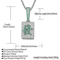 Collier Pendentif Mahjong en Laiton Plaqué Or avec Chaîne Corde, Bijoux Fantaisie Tendance, Pendentifs Riches Effet Givré, Colliers Ras du Cou Hip Hop