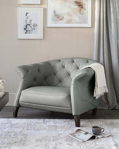Sillón de cuero auténtico gris claro moderno de lujo con cama convertible Pata de madera maciza Terciopelo Madera oscura para sala de estar o Villa - Product Image 2