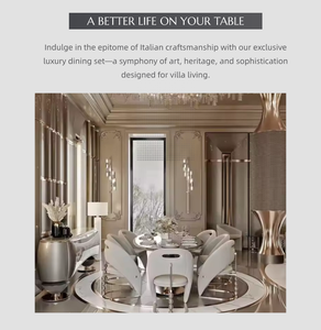 Set Tavolo da Pranzo e Sedie Furnistyle in Stile Nordico per 8 Persone di Lusso dal Design Moderno in Marmo con Sedie in Tessuto e Vera Pelle per Villa e Hotel - Product Image 3