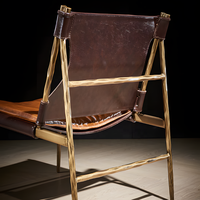 Fauteuil de loisirs forgé à la main de style Mid-Century, chaise de réception pour le thé, fauteuil d'appoint individuel en cuir ciré de designer pour salon