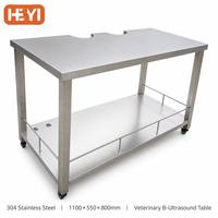 Table d'échographie vétérinaire HEYI en acier inoxydable 304 avec base lestée et coins arrondis pour lapins, chiens et chats