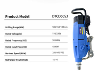 HILYIN DTCD50S3 500/350/180mm Perceuse à noyau diamanté portable à trois vitesses avec affichage électronique pour travaux de construction