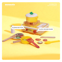 Jeu de cuisine en bois pour enfants, ensemble de jouets d'imitation avec casseroles, poêles, steak, légumes, ustensiles et accessoires complets pour jeu de rôle en cuisine pour tout-petits