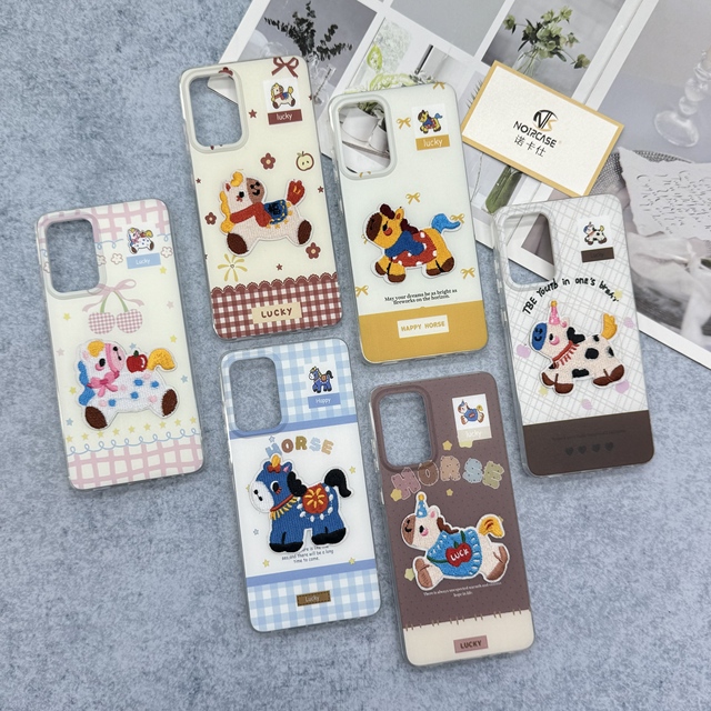 Kawaii Phone Case for Android Cute Cartoon Horse Pattern Slim Fit Hard TPU+PC 2in1 Cover 3D Embossed Anti-Drop Protective Women