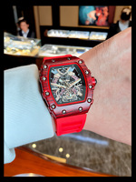Reloj de Pulsera de Cuarzo para Hombre, Diseño de Barril, Moderno y de Lujo, Esqueleto Transparente, Correa de Silicona, Diseño Único, Luminoso e Impermeable