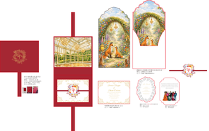 Scatola per Inviti di Nozze in Velluto Rosso, Monogramma Personalizzato in Lamina <span class=keywords><strong>d</strong></span>'Oro, Illustrazione Giardino delle Favole, Busta per Invito Matrimoniale in Acrilico - Product Image 5