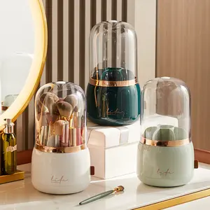 Factory Luxury Spins Makeup Brush Holder Dresser Desktop Transparent Rotatable Plastic Cosmetics Organizer Storage Box 360