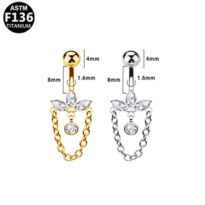 <b>Titanium</b> Navel <b>Ring</b> Bowknot Chain Stud Fashion Jewelry For Women ASTM F136 - Product Image 3