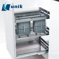 UNIK Meuble de cuisine coulissant multifonctionnel en chrome, double tiroir en alliage d'aluminium, rangement étroit en verre pour épices, à encastrer en bas