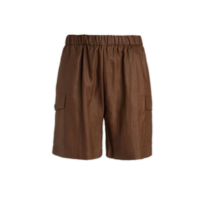 Hot Selling Designer Brian Dales Brown Mixed Linen <b>Shorts</b> Cargo Style <b>Elastic</b> <b>Waist</b> Bermuda <b>Shorts</b> - Product Image 1
