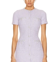 Violet manches courtes col rond tricoté bouton poche Design Sequin élégant Sexy Slim Fit dames décontracté travail confort Mini robe
