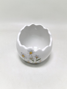 Tarro de vela de maceta de cerámica en forma de huevo de Pascua irregular con decoración de calcomanía de flor de Margarita - Product Image 4