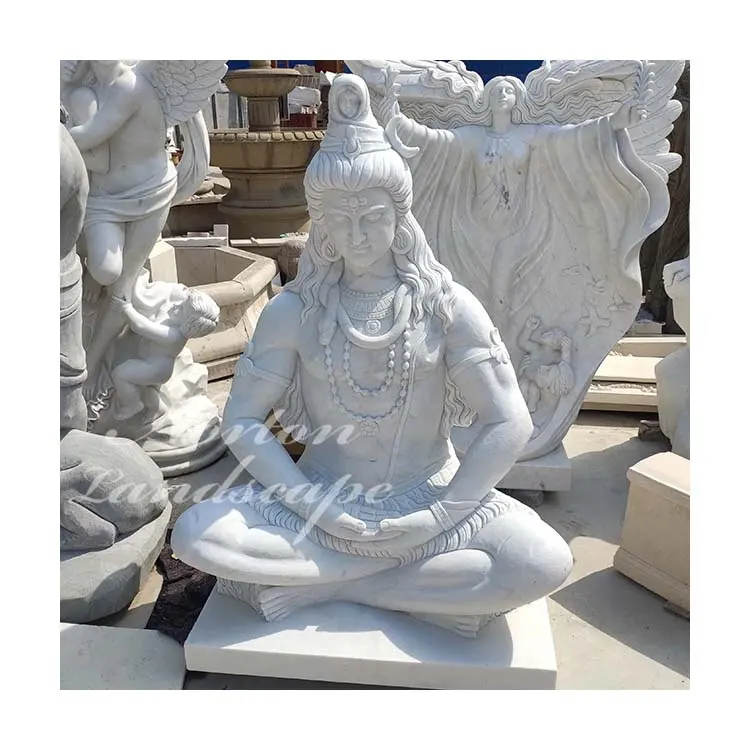 Outdoor Decoratie Levensgrote Hindoe God Mediteren Wit Marmer Shiva Standbeelden Sculptuur Te Koop