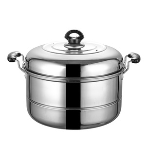 Cuiseur vapeur en acier inoxydable à 2 niveaux avec couvercle pour pains vapeur, compatible avec les cuisinières à induction - Product Image 2
