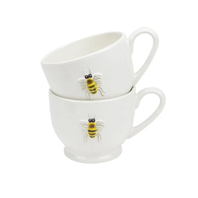 Set von 2 11 oz Elfenbein handgemachte personal isierte geprägte Honigbiene Malerei Keramik Tasse