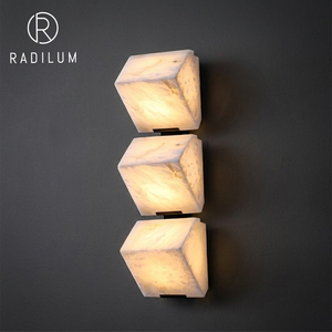 Modern Geometric Alabaster <b>Wall</b> Sconce Luxury Brass Lamp for Bedroom Bedside Living Room LED Designer Cube Stone <b>Light</b> Decor - Product Image 1